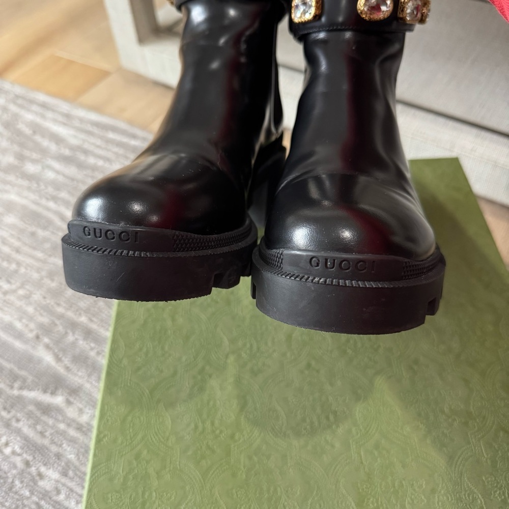 LIKE NEW Gucci Trip Embellished Block Heel Chelsea Boots, Size 38 - Picture 8 of 13
